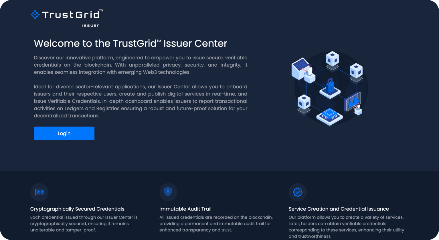Issuer services screen with published credential types